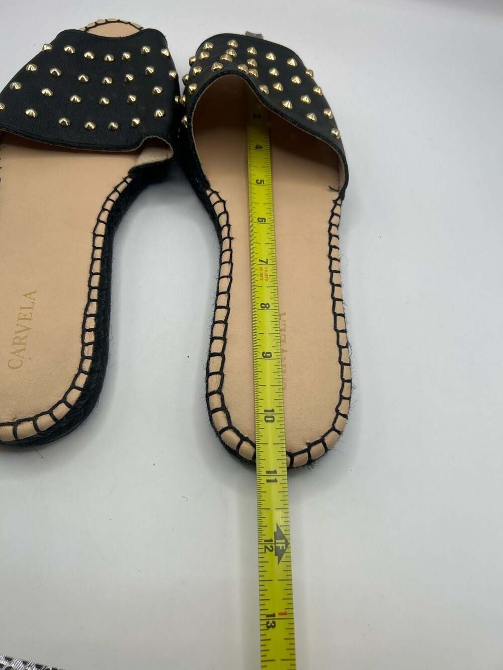 Black Studded Slides Women’s Size 10 Leather Espadrille Flat - Picture 6 of 6